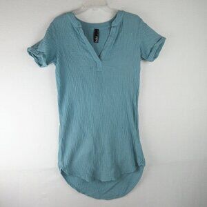 Bobi Gauze Dress Size S Split V-Neck Curved Hem Short Sleeve